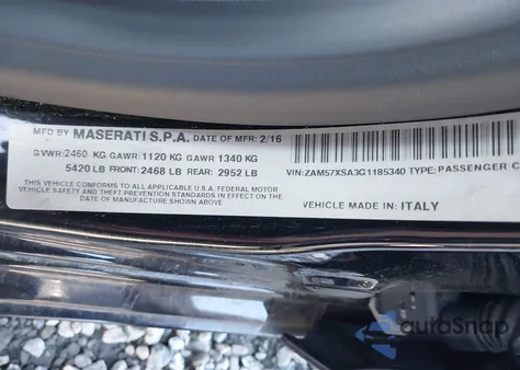 2016 Maserati Ghibli from USA, damaged, VIN ZAM57XSA3G1185340